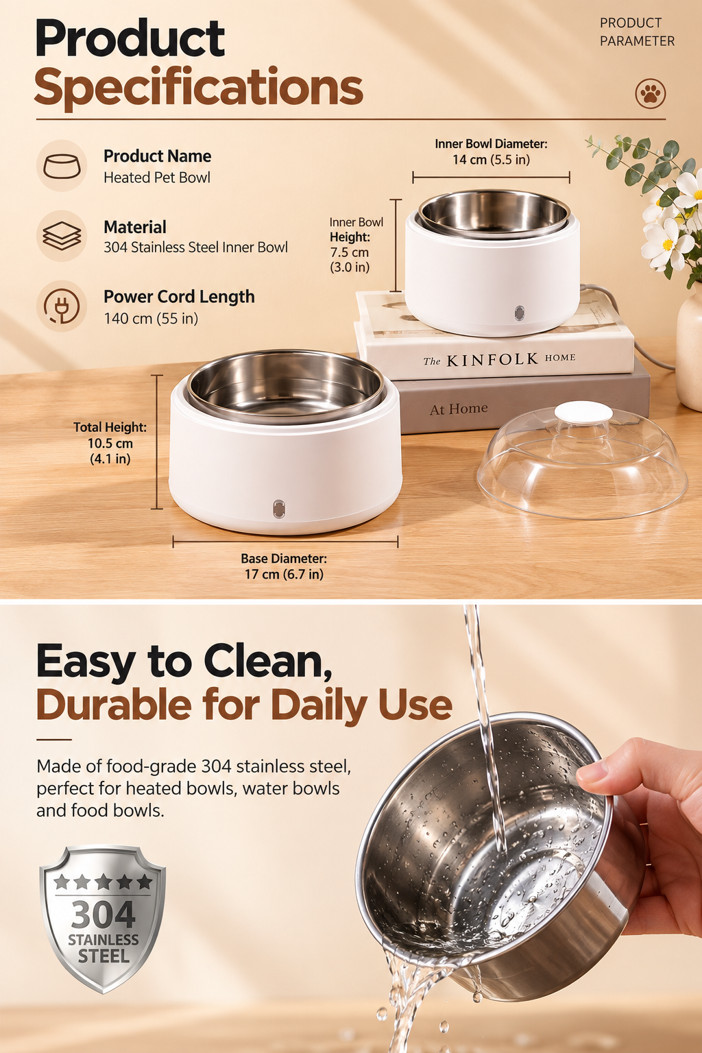 4 Pet Heated Water & Food Bowls for Cats & Dogs | Winter Dual Use Water Fountain