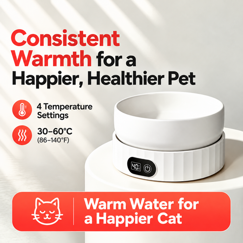 4 Pet Heated Water & Food Bowls for Cats & Dogs | Winter Dual Use Water Fountain