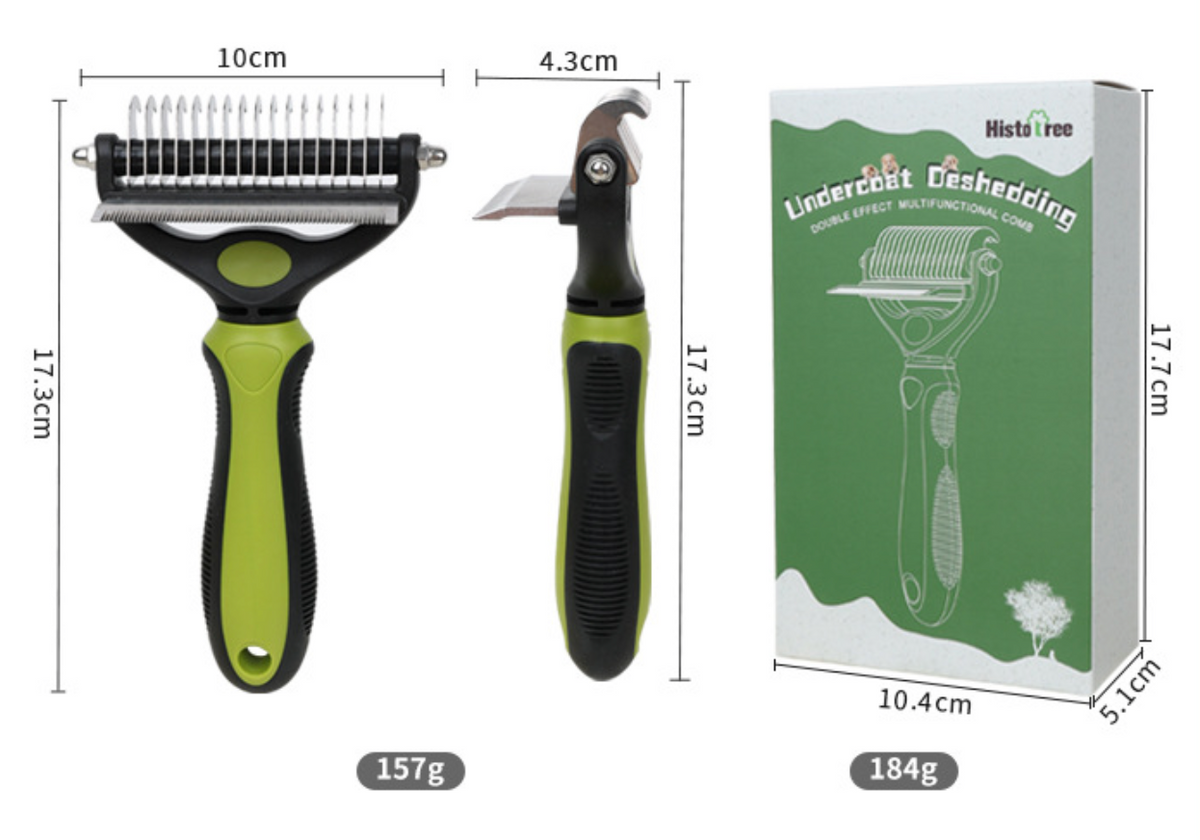 Pet grooming comb, a 3-in-1 tool for detangling, removing loose fur, and trimming undercoat, specifically designed for dogs and cats