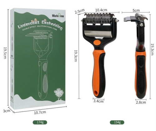 Pet grooming comb, a 3-in-1 tool for detangling, removing loose fur, and trimming undercoat, specifically designed for dogs and cats