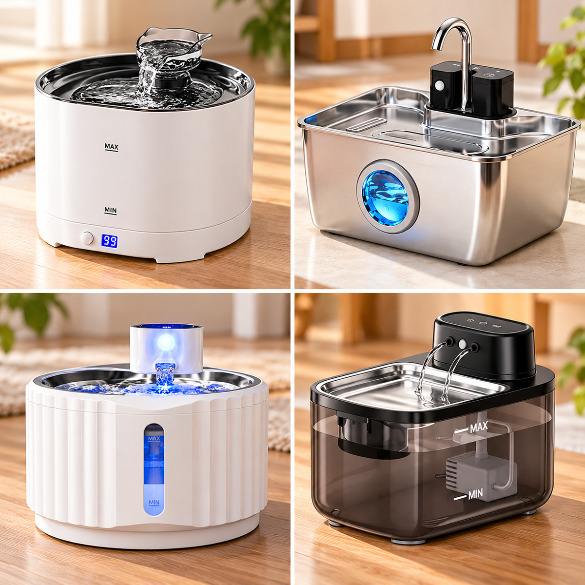 4 Wireless Large Capacity Cat Water Fountain, Circulating Flowing Water, Quiet Refill Induction Smart Pet Water Dispenser