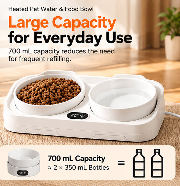 4 Pet Heated Water & Food Bowls for Cats & Dogs | Winter Dual Use Water Fountain